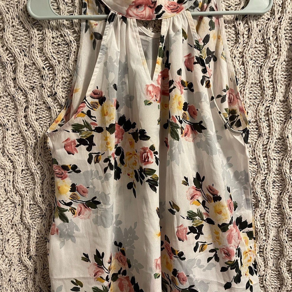 SHEIN Floral Halter Blouse - White and Pink